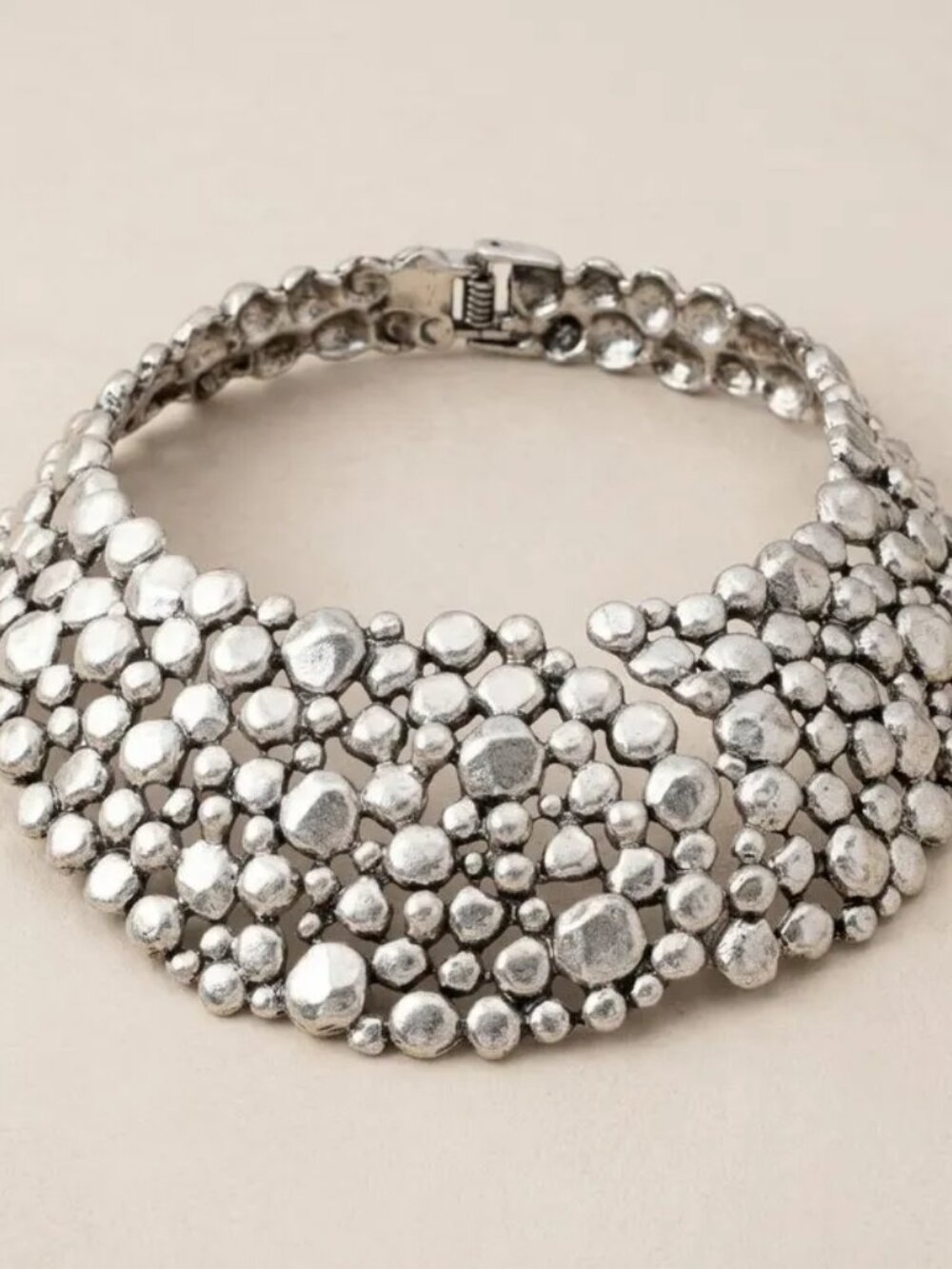 ZARA Statement Hinged Collar Necklace Bold Silver Metal Bib Choker NWOT